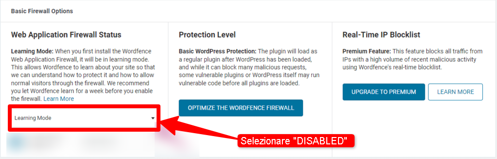 WORDFENCE DISABILITARE FIREWALL