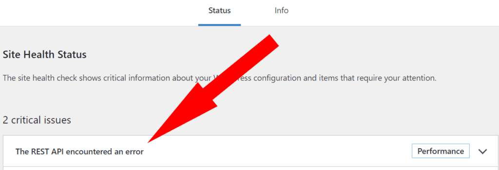 wordpress errore rest api stato salute del sito