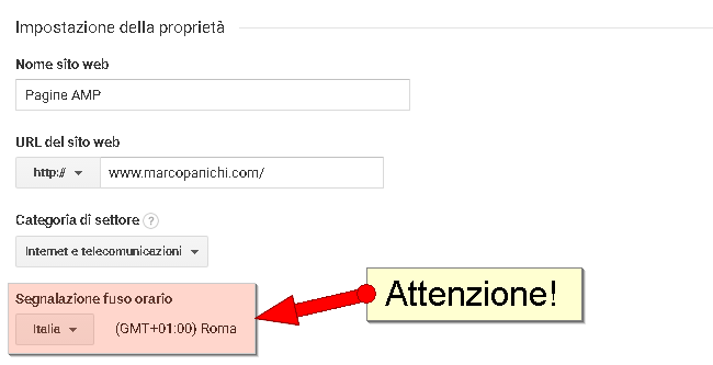 parametri proprietà google analytics