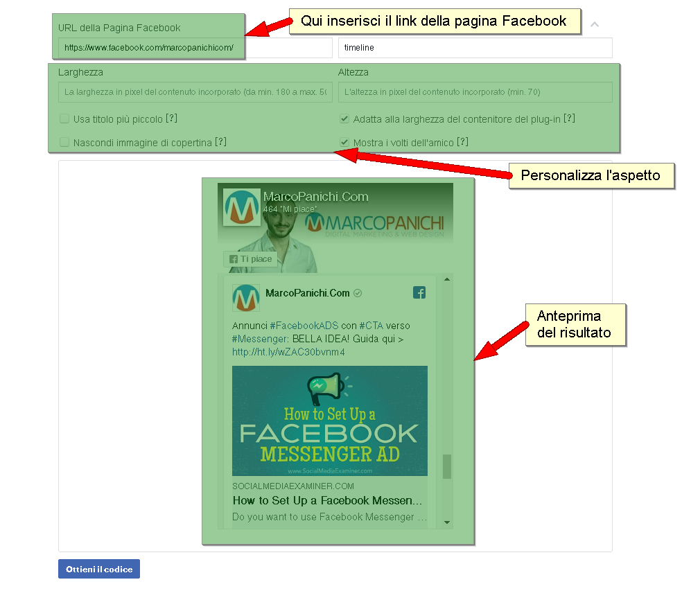 plugin incorporazione pagina facebook sito web