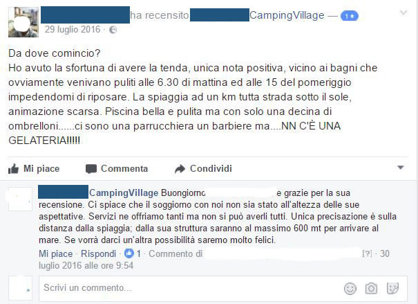 risposta recensione facebook