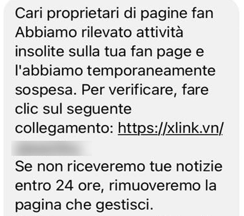 truffa pagina facebook esempio di messaggio 4