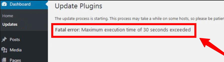 wordpress max execution time errore critico