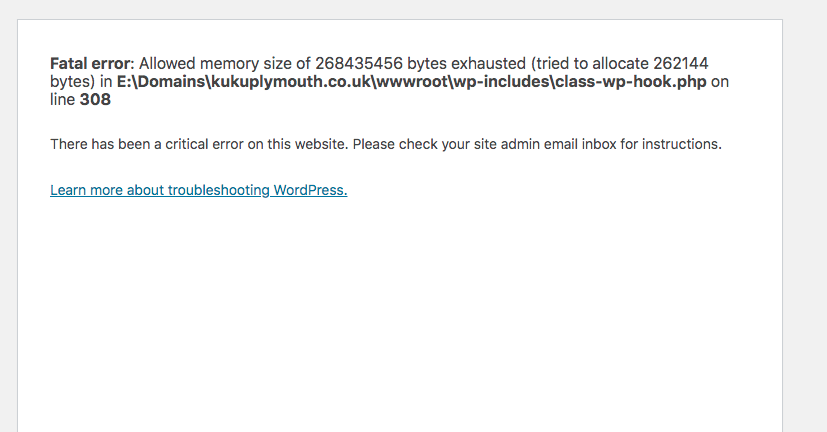 wordpress memoria esaurita fatal error