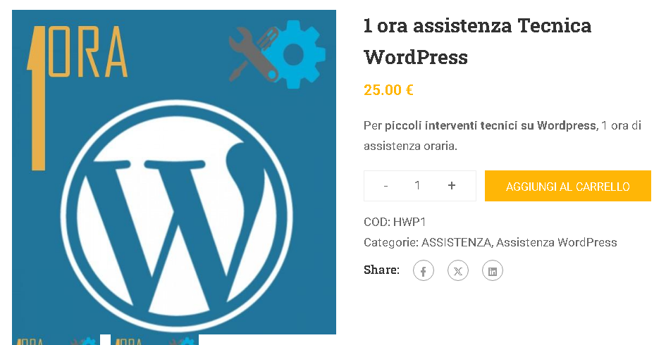 esempio tariffa oraria wordpress 25 euro