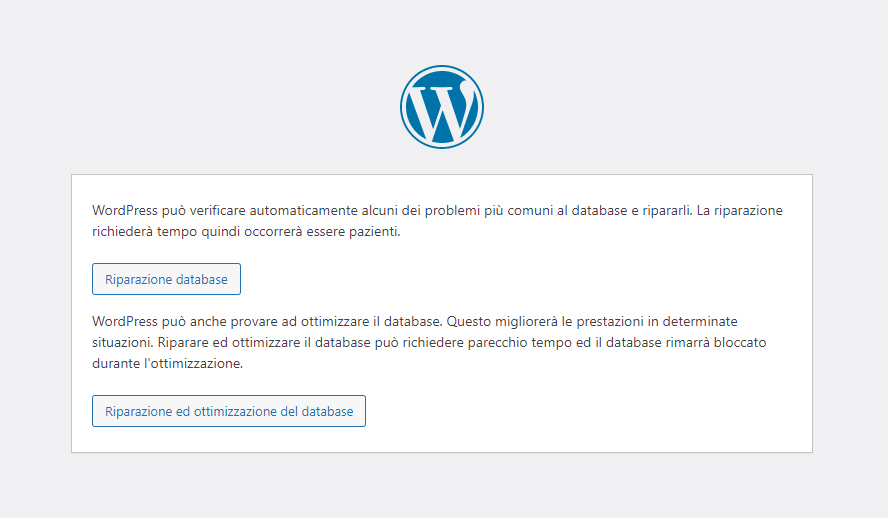 wordpress riparazione database